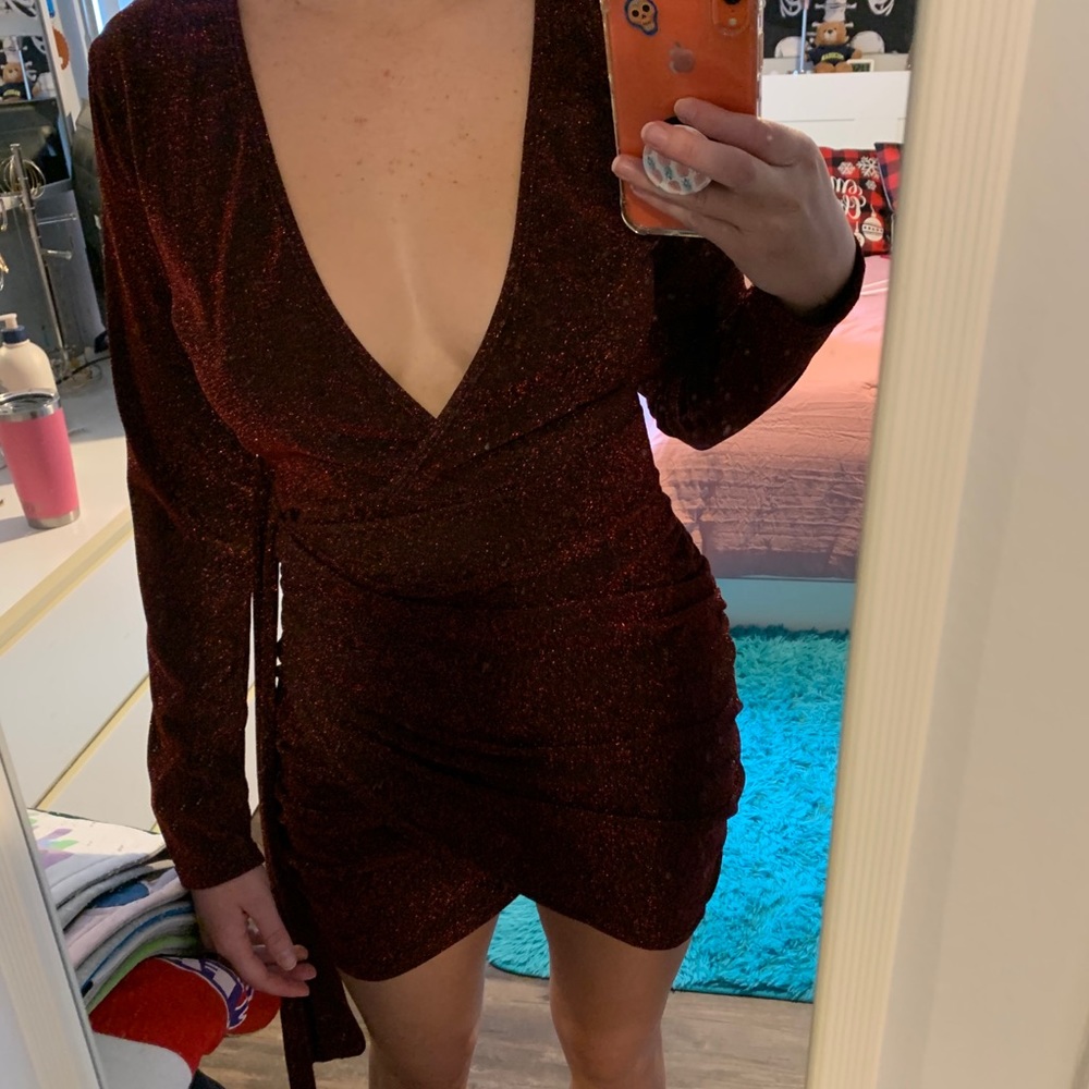 Red long sleeve mini dress